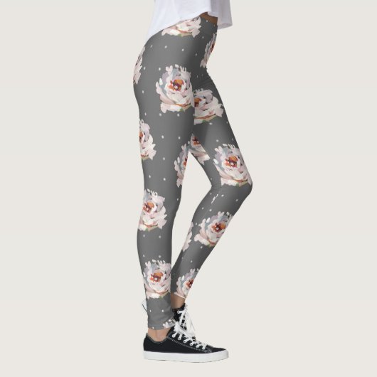 Mooie pastelbloem met Stippen op Chic Grey Leggings (Rechts)