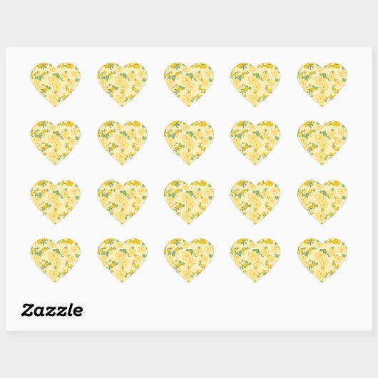 Mooie pastelgele bloemmotief, hart sticker (Vel)