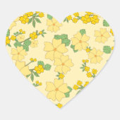 Mooie pastelgele bloemmotief, hart sticker (Voorkant)