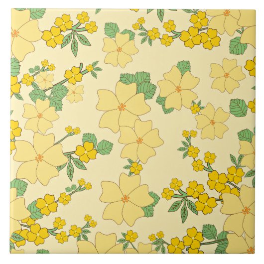 Mooie pastelgele bloemmotief, tegeltje (Voorkant)