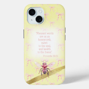 Mooie pastelgele roze strik raster Bijbel roze Bij iPhone 15 Case