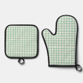 Mooie pastelgroene Gingham Ovenwant & Pannenlap Set (Voorkant)