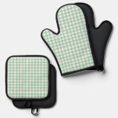 Mooie pastelgroene Gingham Ovenwant & Pannenlap Set (Voorkant / Achterkant)