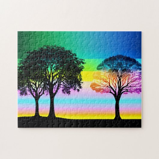 Mooie pastelhemel achter silhouetbomen legpuzzel (Horizontaal)