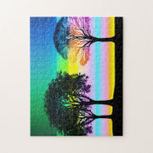 Mooie pastelhemel achter silhouetbomen legpuzzel (Verticaal)