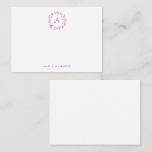 Mooie pastelkleuren vlinders monogram notitiekaartje (Voorkant / Achterkant)