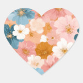 Mooie Pastelkleurig Bloemmotief Hart Sticker (Voorkant)