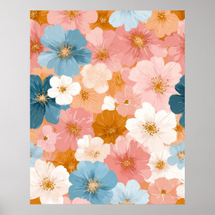 Mooie Pastelkleurig Bloemmotief Poster