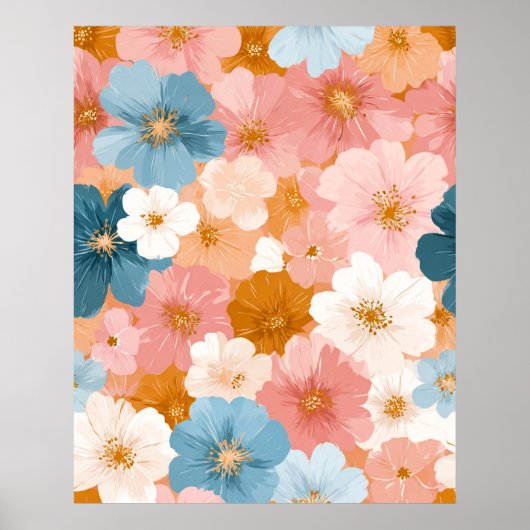 Mooie Pastelkleurig Bloemmotief Poster (Voorkant)