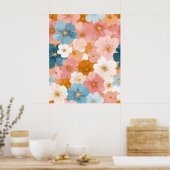 Mooie Pastelkleurig Bloemmotief Poster (Keuken)