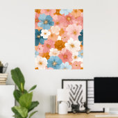 Mooie Pastelkleurig Bloemmotief Poster (Thuiskantoor)