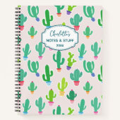 Mooie Pastelkleurige Cactus Monogram Script Naam Notitieboek (Voorkant)