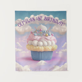 Mooie Pastelkleurige Cupcake Verjaardagsbanner  Wandkleed