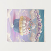 Mooie Pastelkleurige Cupcake Verjaardagsbanner  Wandkleed (Voorkant (horizontaal))