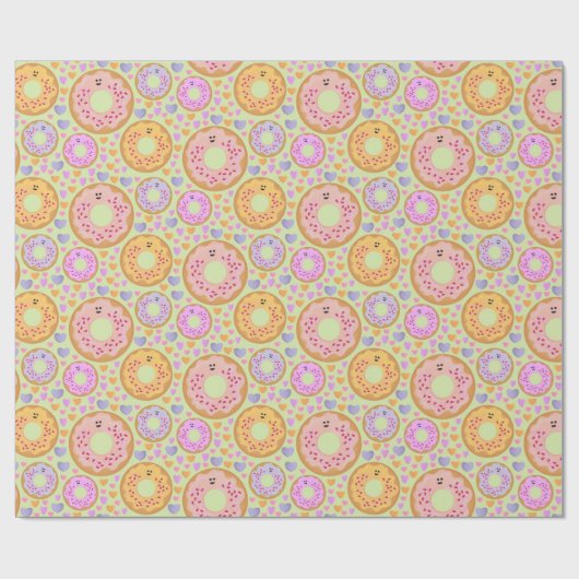 Mooie Pastelkleurige Donuts & Harten Cadeaupapier (Vlak)