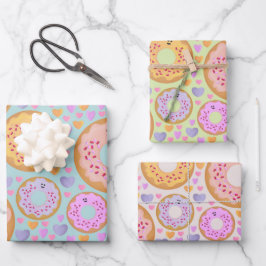 Mooie Pastelkleurige Donuts & Hartjes Inpakpapier Vel