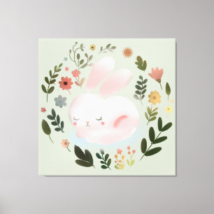 Mooie Pastelkleurige Lente Konijn Bloemenkrans Kin Canvas Afdruk