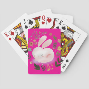 Mooie Pastelkleurige Lente Konijn Bloemenkrans Kin Pokerkaarten