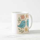 Mooie pastelkleurige mok met vogelprint (Voorkant rechts)