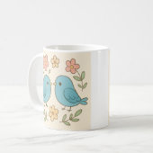 Mooie pastelkleurige mok met vogelprint (Voorkant links)