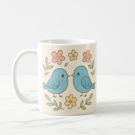 Mooie pastelkleurige mok met vogelprint (Links)