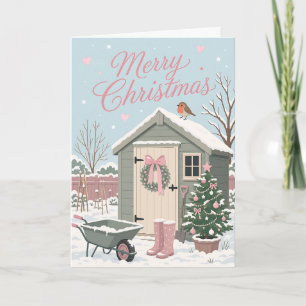 Mooie Pastelkleurige Volkstuin Kerst Scene Kaart