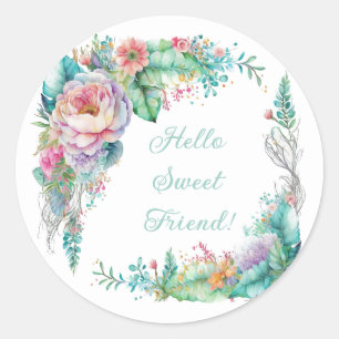 Mooie Pastelkleurige Waterverf Bloemenboeket Ronde Sticker