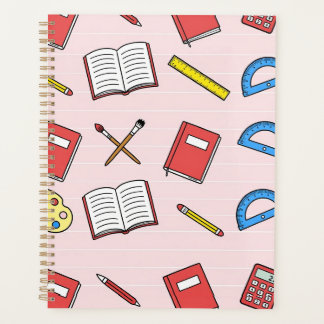 Mooie pastelroze schoolbenodigdheden patroon esthe planner