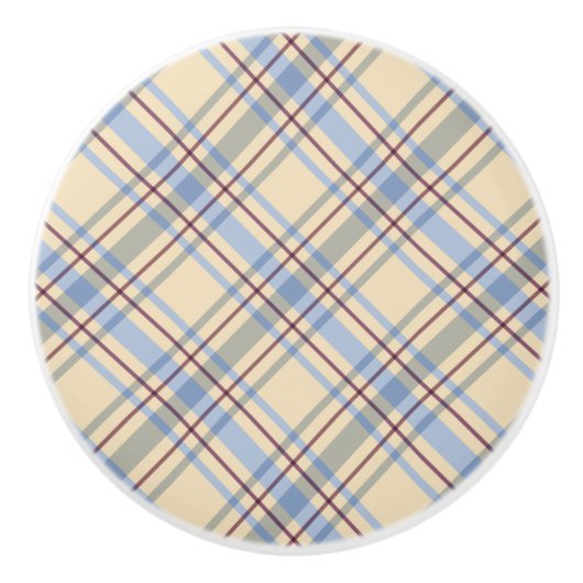 Mooie pastelschotscottish plaid beige en blauw keramische knop (Voorkant)