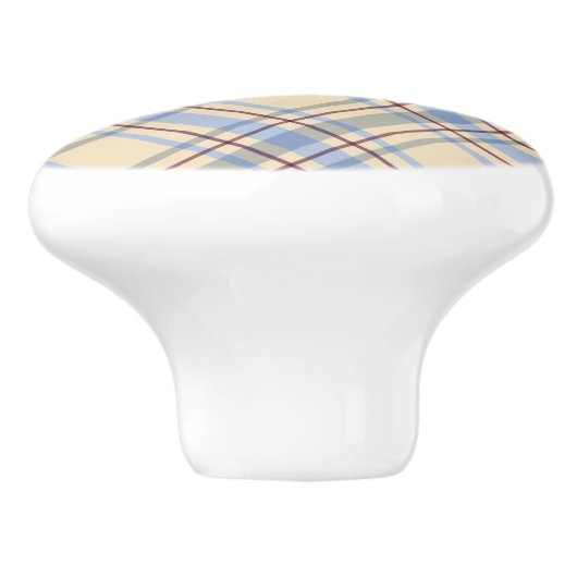 Mooie pastelschotscottish plaid beige en blauw keramische knop (Zijkant)