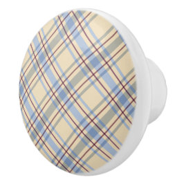 Mooie pastelschotscottish plaid beige en blauw keramische knop