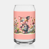 Mooie Patchwork Biggetje in Bloementuin Blikvorm Glas (Voorkant)