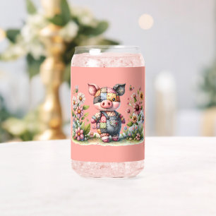 Mooie Patchwork Biggetje in Bloementuin Blikvorm Glas
