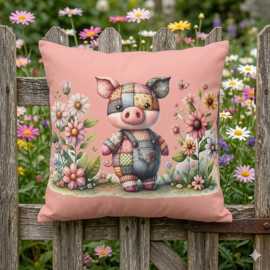 Mooie Patchwork Biggetje in Bloementuin Kussen