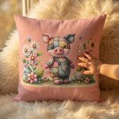 Mooie Patchwork Biggetje in Bloementuin Kussen