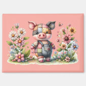 Mooie Patchwork Biggetje in Bloementuin Magneet (Voorkant)