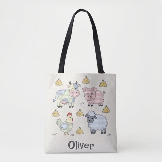 Mooie Patchwork Boerderijdieren Tote Bag (Voorkant)