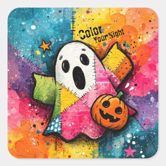 Mooie Patchwork Geest Kleurrijke Spat-art Vierkante Sticker (Voorkant)