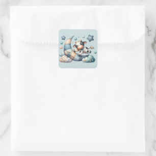 Mooie Patchwork Koe over Maan met Sterren Vierkante Sticker