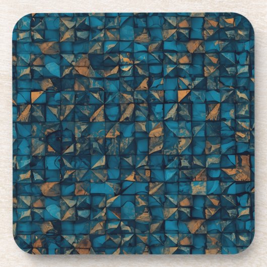 Mooie patchwork "look" in donker turquoise bier onderzetter (Voorkant)
