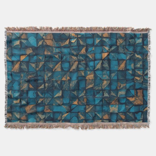Mooie patchwork "look" in donker turquoise deken (Voorkant)