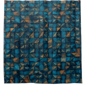 Mooie patchwork "look" in donker turquoise douchegordijn (Voorkant)