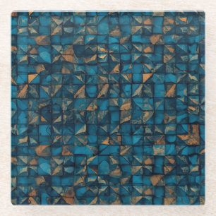 Mooie patchwork "look" in donker turquoise glazen onderzetter