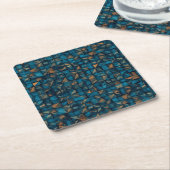 Mooie patchwork "look" in donker turquoise kartonnen onderzetters (Schuin)