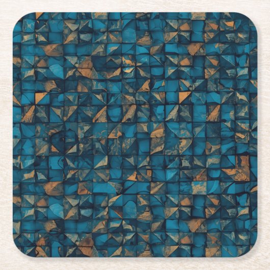 Mooie patchwork "look" in donker turquoise kartonnen onderzetters (Voorkant)