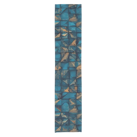 Mooie patchwork "look" in donker turquoise korte tafelloper (Voorkant)