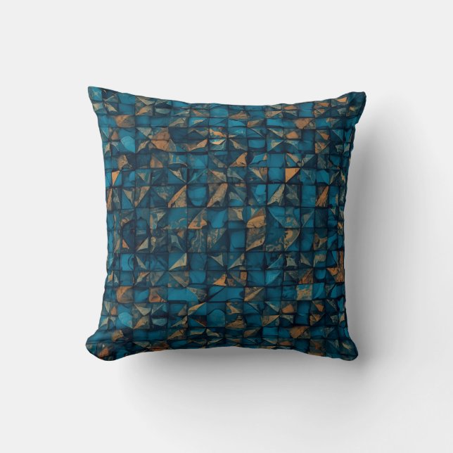 Mooie patchwork "look" in donker turquoise kussen (Voorkant)