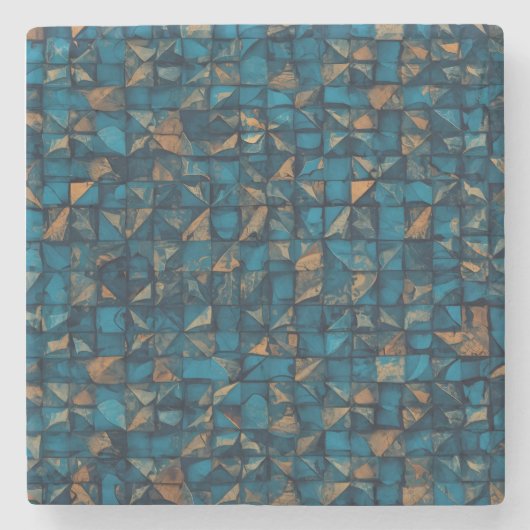 Mooie patchwork "look" in donker turquoise stenen onderzetter (Voorkant)