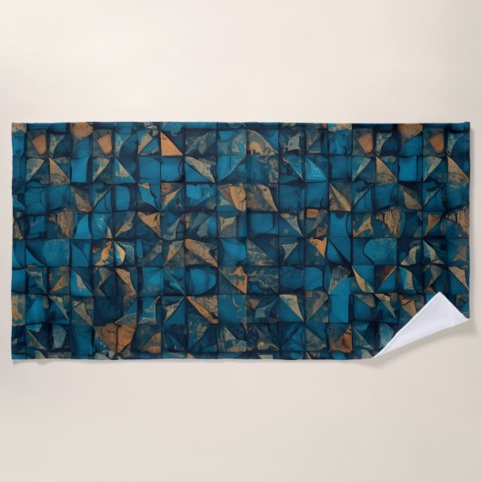 Mooie patchwork "look" in donker turquoise strandlaken (Voorkant)