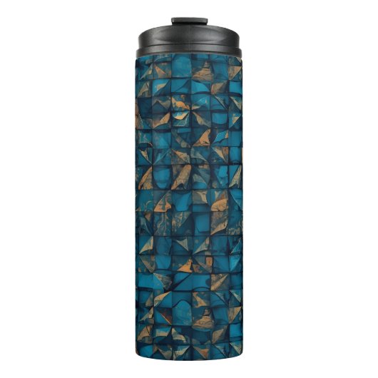 Mooie patchwork "look" in donker turquoise thermosbeker (Voorkant)